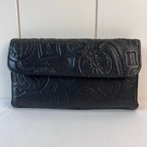 Fiocchi Vintage embossed Clock Watch Black Genuine Leather wallet Italy